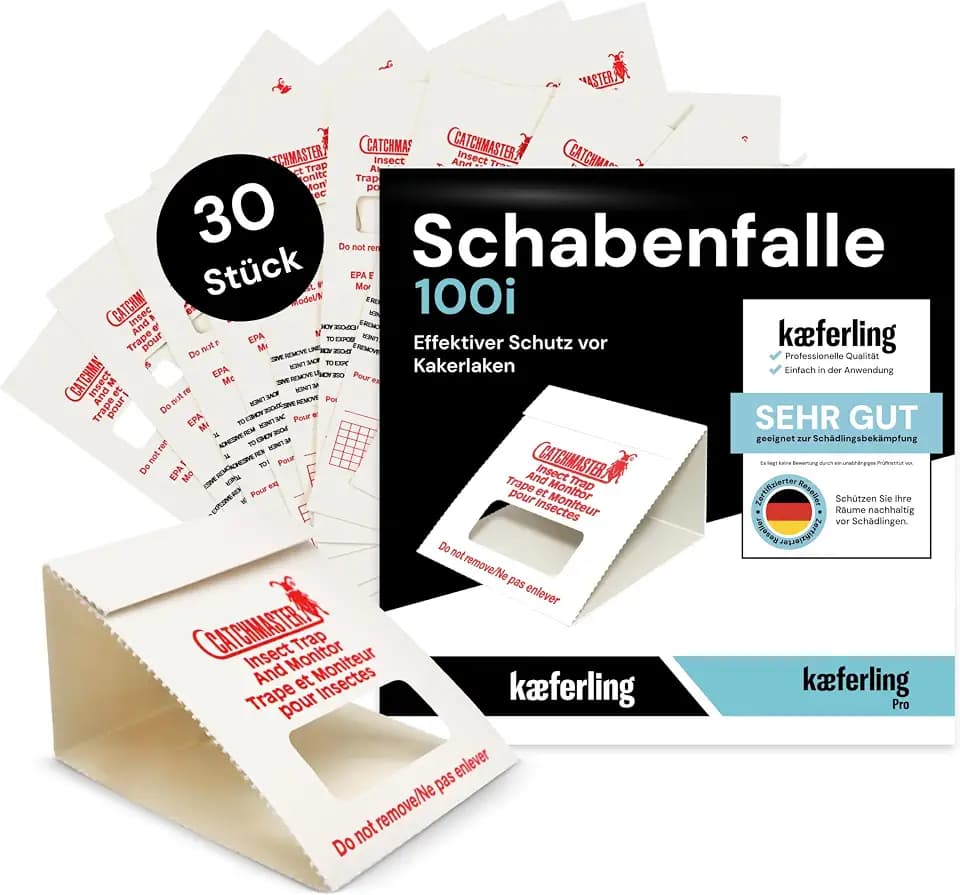 Catchmaster Schabenfalle 100i – 30x Premium Kakerlaken-Falle Klebefallen - Giftfrei & Biozidfrei - Mittel gegen Kakerlaken, Heimchen & Schaben - Zur Bedarfsermittlung & Monitoring