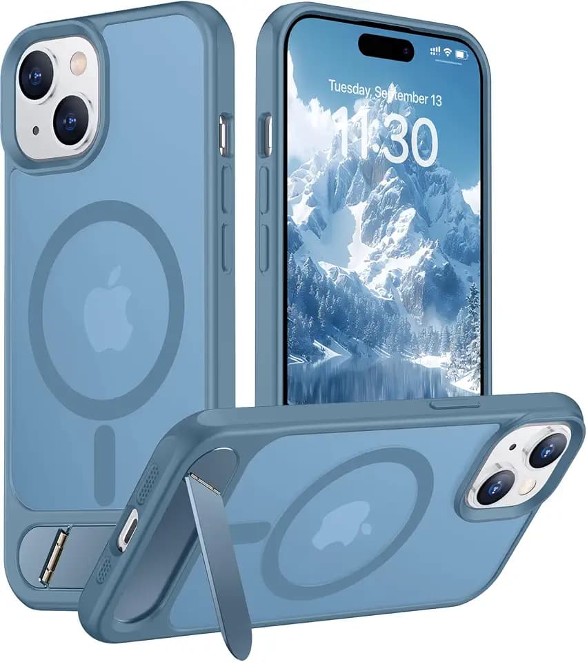 Temdan Magnetic Compatible with iPhone 15 Plus Case & iPhone 14 Plus Case, [Built-in Invisible Kickstand][Compatible with MagSafe][Military Grade Shockproof] Slim Translucent Matte Phone Case 6.7"