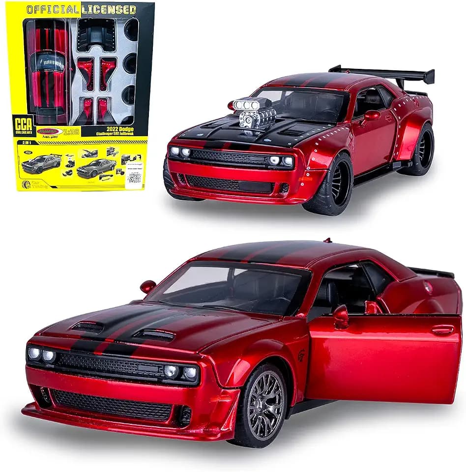JAMARA 402614 Dodge Challenger SRT Jailbreak Diecast 1:36 2in1 - Modellauto Spielzeug, Kinder Car, Model mini Fahrzeuge, Geschenkidee Kids, Türen manuell öffnen/schließen, Tuning