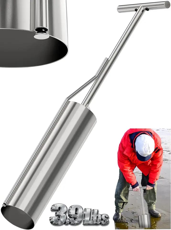 SturdyShape Premium Clam Gun for Clamming Stainless Steel with Vent V4 28 Inch and 5 Inch Tube Diameter HD for Recreational Clam Diggers & Harvesters