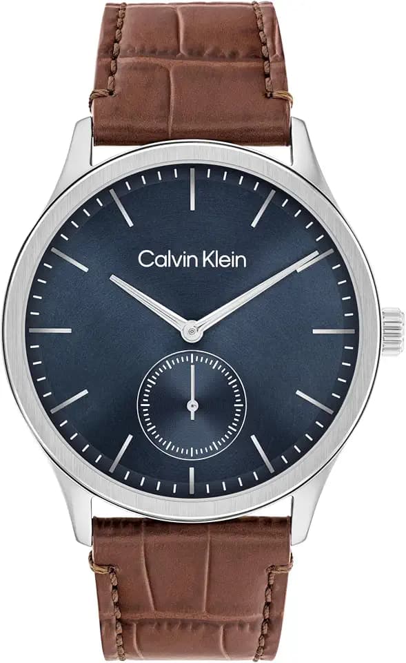 Calvin Klein Men’s CK Tailored Quartz Watch - Croc-Embossed Strap, Brushed Dial with Sub-Eye, Water Resistant Up to 30m - Classic, Modern Timepiece - Gift for Him 42mm