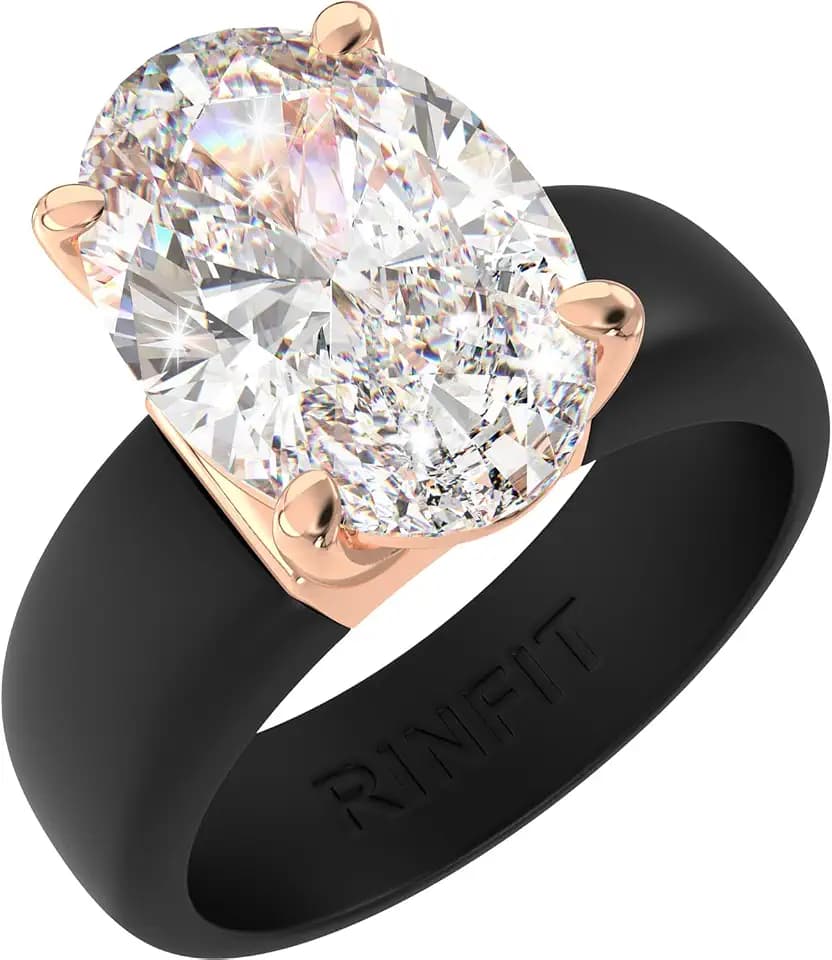 Rinfit Silicone Ring with Stone, Oval Cut CZ