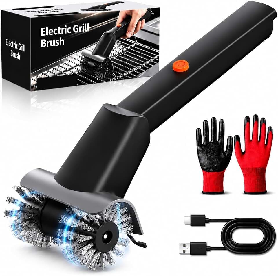 Rechargeable Electric BBQ Grill Brush, 2600mAh Battery, 2-Speed Power, LED Light, 100 Mins Long Runtime, 304 Stainless Steel Heat Resistant Grill Cleaner for Outdoor Camping & Grilling