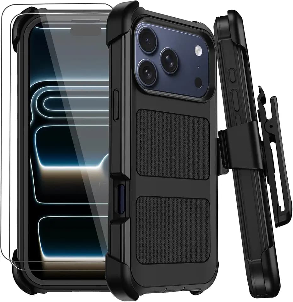 for iPhone 18 Pro Max Case / 17 Pro Max Case with Belt Clip Holster, Black