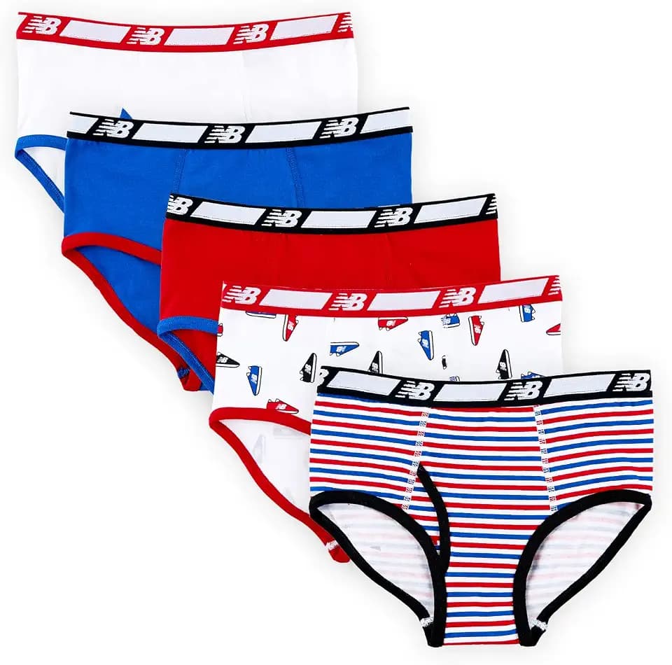 New Balance Boys' Non-brushed Jersey Performance Wicking Cotton Brief Underwear (5 Pack)