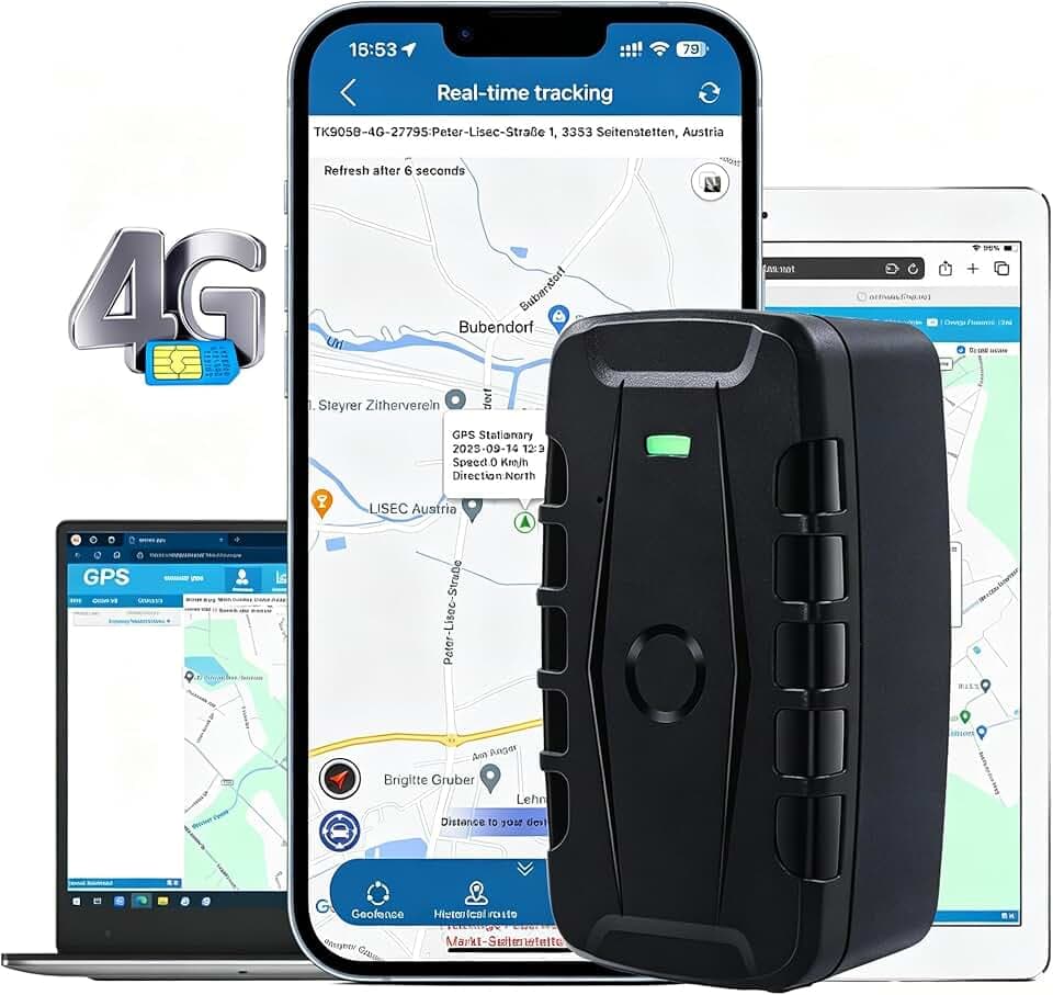 TKMARS 4G Auto GPS Tracker für Wohnmobil & LKW, 20000mah Langzeit Akku