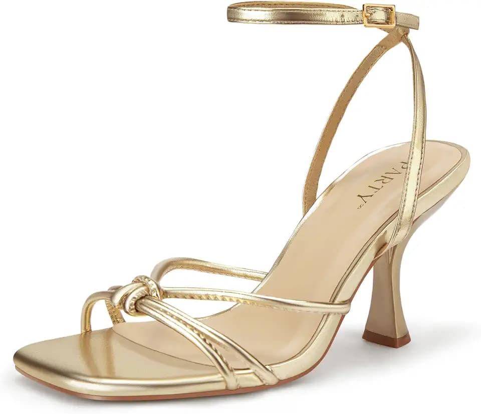 PARTY Women's Square Open Toe Strappy Kitten Heels Sandals