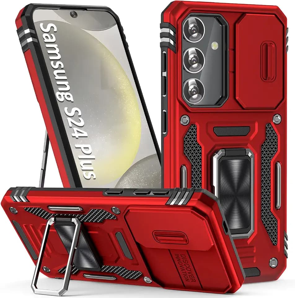 Red Phone Case for Samsung Galaxy S24 Plus Case with Camera Cover