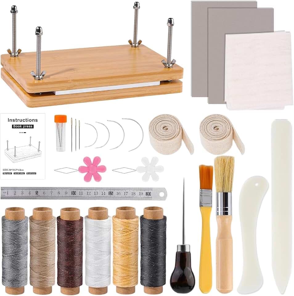 Buchbinder Set Buchbindeset Buchbindetuch-Set Buchbinderei Werkzeuge Set Buchbindewerkzeuge mit 30x19,2cm Buchpresse,Buchbinderleinen,Buchreparaturtuch,Falzbeine zum Reparieren Alter Bücher,Buchbinden