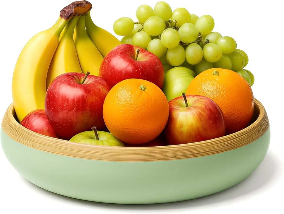 Jungle Culture Große Bambus-Obstschale 30 cm, handgefertigte Salatschüssel aus Holz in Salbeigrün, nachhaltig für Küche, Esstisch & Sommer-BBQ