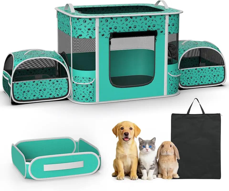 3-Room Cat Playpen with Litter Box, Soft Cat Cages Indoor/Outdoor