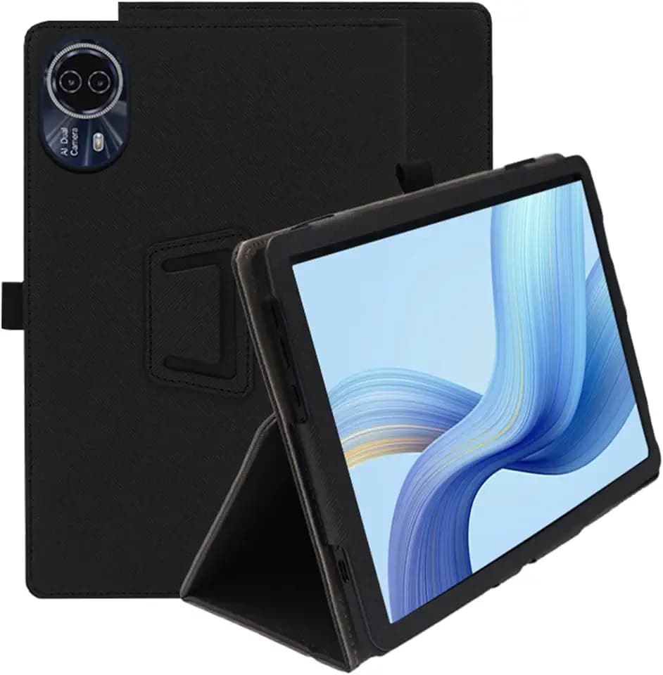 Hülle Kompatibel mit TECLAST T65 Max, Ultra Dünn PU, Schlanke und leichte Flip Case Klappbar, Rückseite Abdeckung Klappständer, Schlanke Schutzhülle mit Handschlaufe, Schwarz