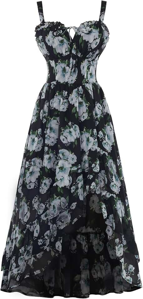 SCARLET DARKNESS Damen Blumen Trägerkleid Lang Cottagecore Sommerkleid