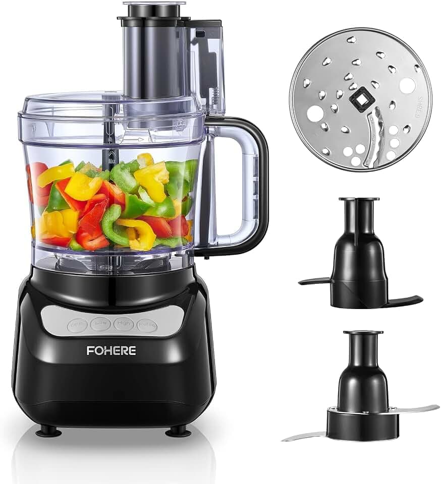 FOHERE Food Processor, 12 Cup, 2-in-1 Feed Chute Procesador de Alimentos Electrico, 500W, BPA Free, Stainless Steel, Procesador de Alimentos for Mincing, Dicing, Shredding, Puree & Kneading Dough