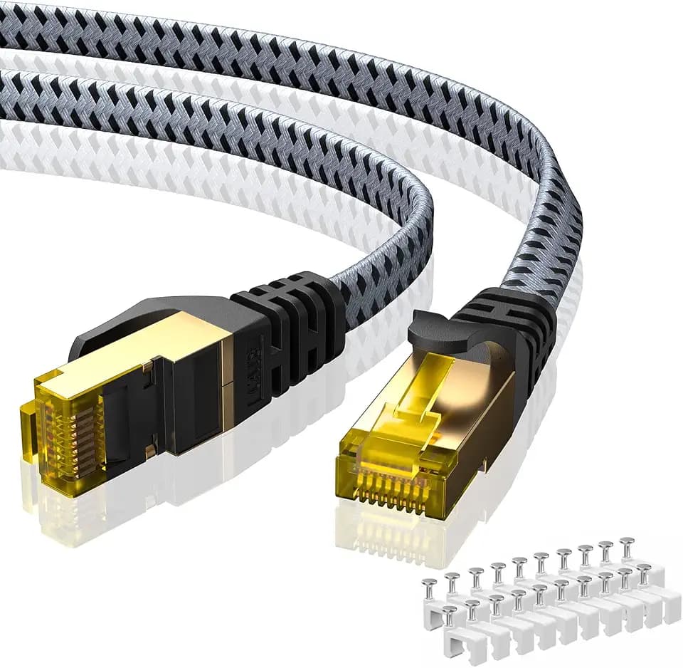 ARISKEEN Cat 8 Ethernet Cable 175 FT, 40Gbps 2000Mhz High Speed Cat8 Network LAN Patch Cord, Nylon Braided Heavy Duty Shielded RJ45 Flat Internet Cable with Clips for Indoor Outdoor - 175 Feet (Grey)