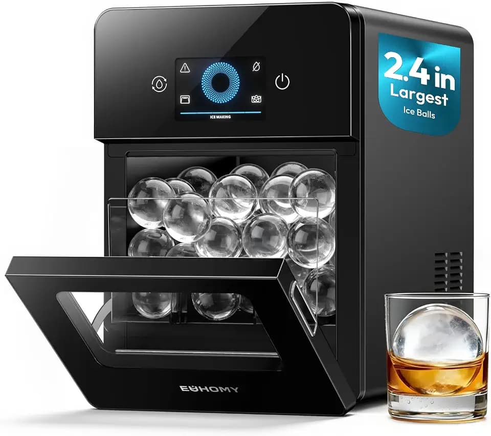 EUHOMY 2.4" Ice Ball Maker Countertop, 3Pcs Ready in 40Mins, 108Pcs/Day, Self-Cleaning Sphere Ice Maker Machine with Crystal Clear Ice, Round Ice Cube Maker for Whiskey & Bourbon