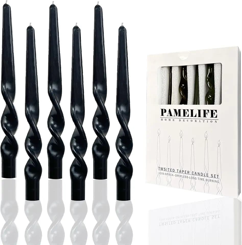 Twisted Taper Candles, 6 Pack 9.5 Inch Black Spiral Design Decorative Set for Thanksgiving, Wedding Table Decor and Home Styling