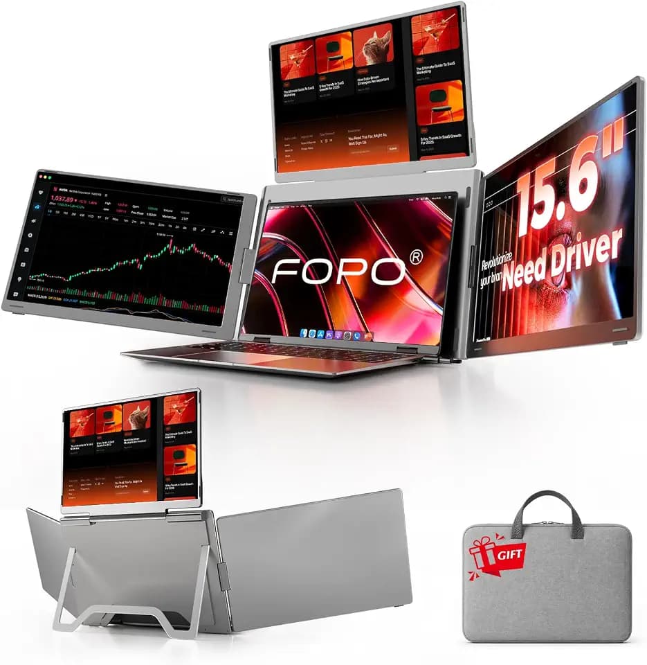 15.6" Laptop Screen Extender Monitor Portable, Quad Monitor, Just 1 Cable for 3 Screens, FHD 1080P IPS Laptop Extender Compatible with Wins/Mac for 13.6" ~ 17.3" Laptops