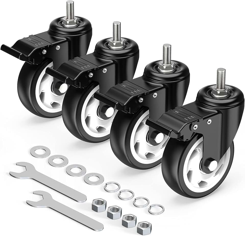HOLKIE Caster Wheels 4 inch Total Locking Stem Casters, 1/2" -13x 1-1/4" (Stem Diameter 1/2", Stem Length 1-1/4") Threaded Stem Casters Swivel Casters Set of 4 Heavy Duty Castors Black
