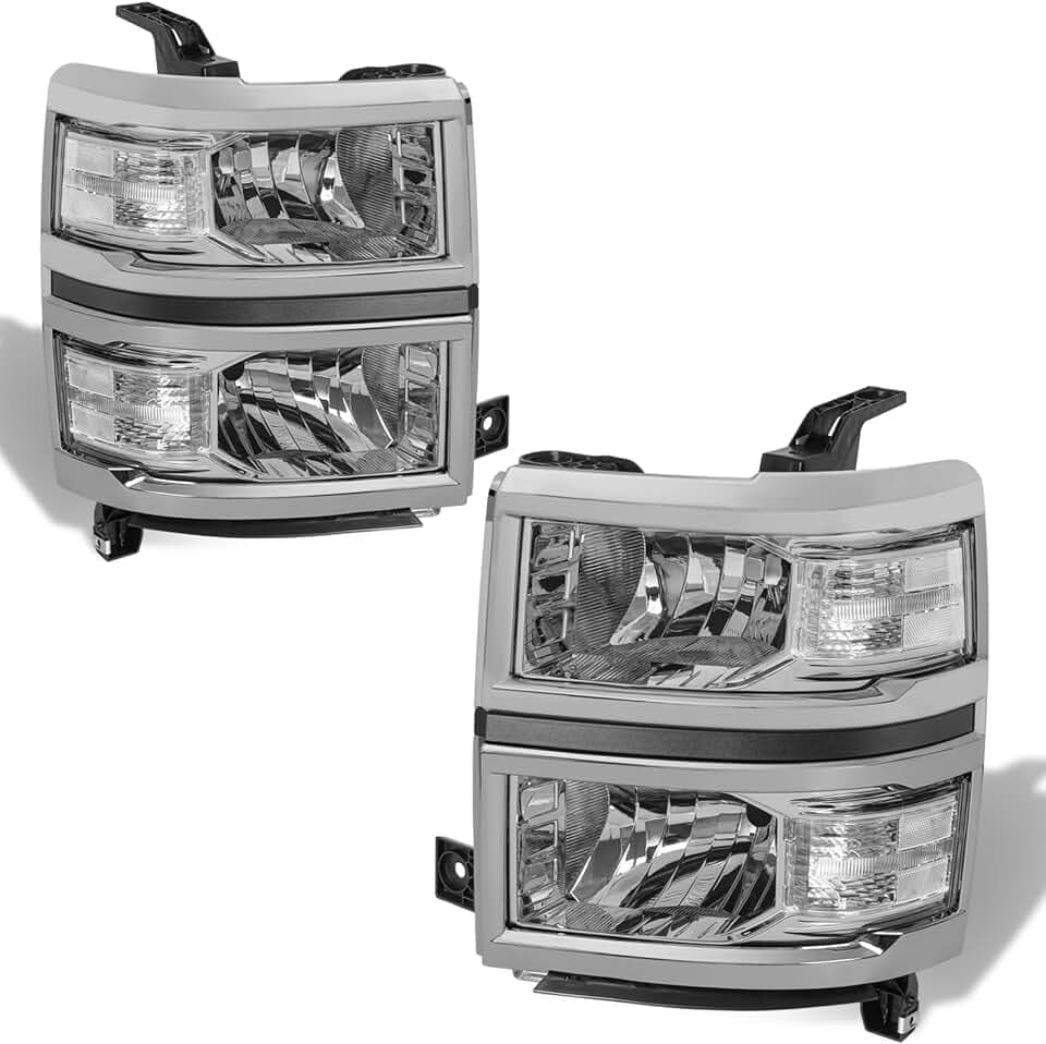 KUIPERAUTO Pair Headlights Assembly Front Lamp Compatible with 2014-2015 Chevrolet Silverado 1500 Headlight Replacement Driver and Passenger Side Chrome/Clear/Clear