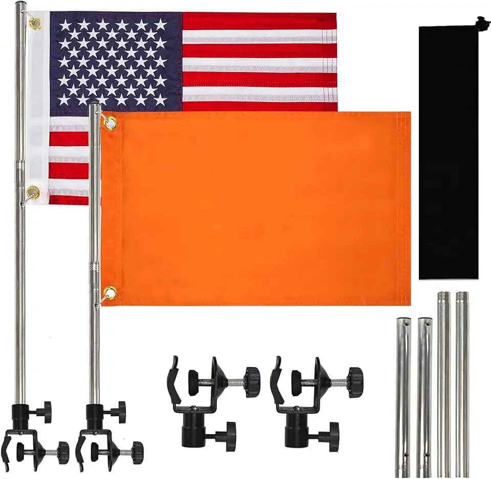 2 Pack Boat Flag Kit, 12x18 American & Orange Safety Flags