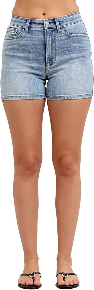 Judy Blue High Waist Light Wash Slim Fray Shorts