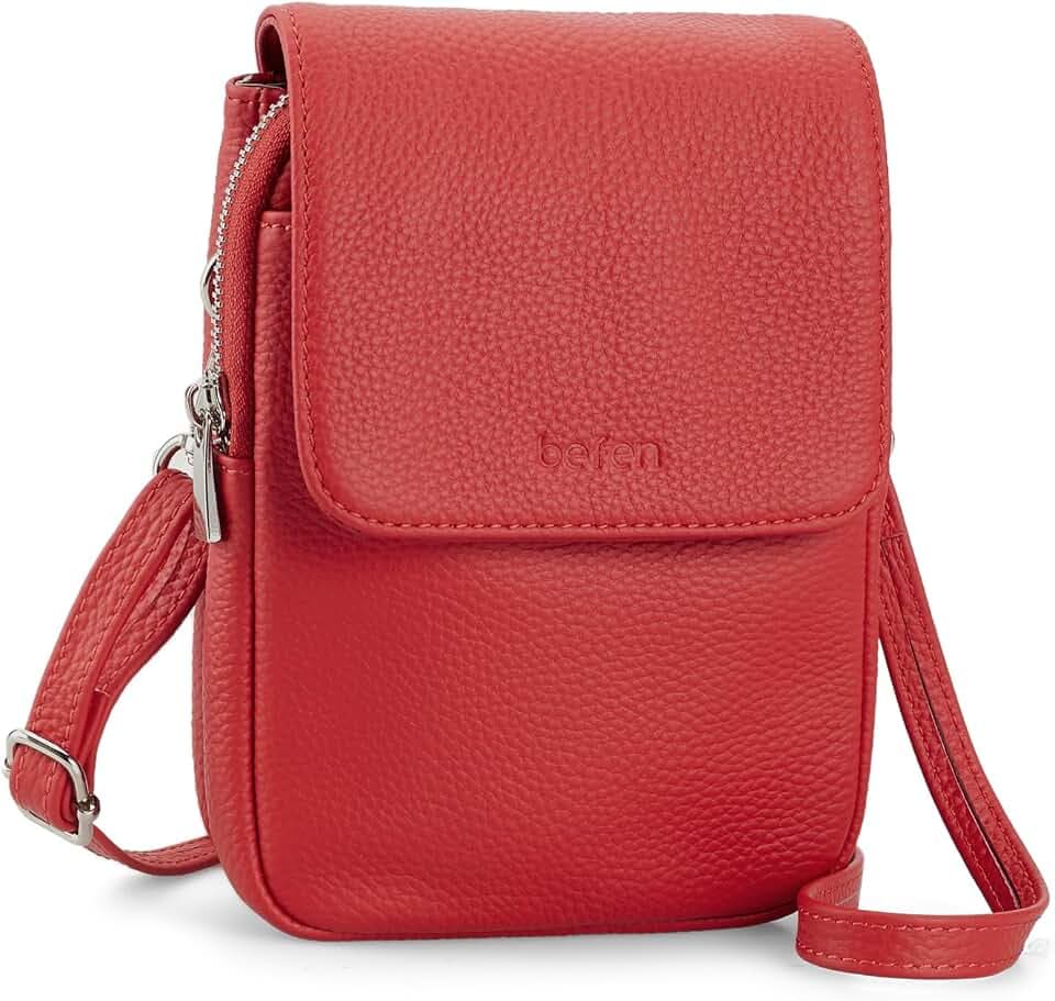 befen Umhängetasche aus echtem Leder für Damen, Handy-Tasche mit