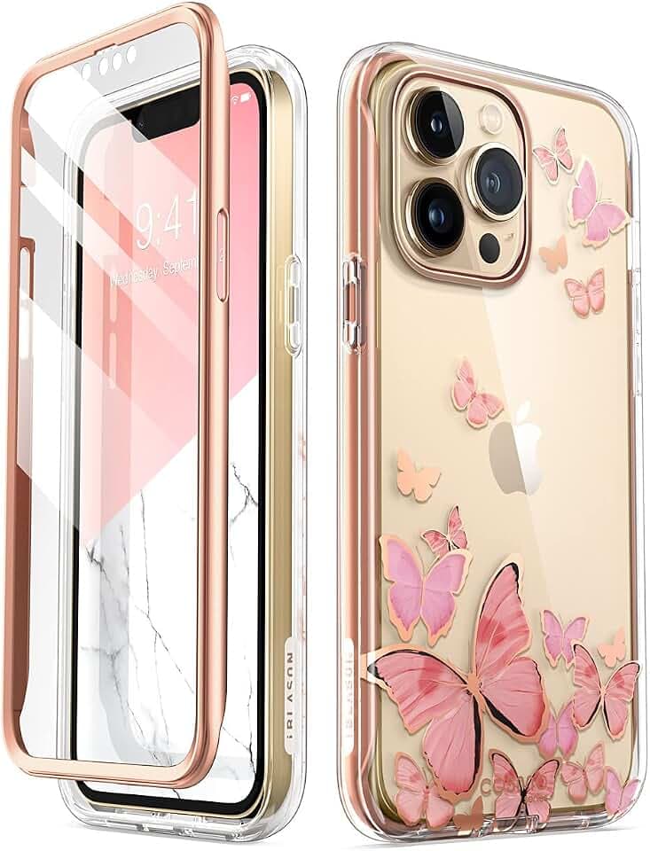 i-Blason Glitzer Hülle für iPhone 13 Pro (6.1‘’) Handyhülle 360 Grad Case Bumper Schutzhülle Cover [Cosmo] mit Displayschutz 2021 (PinkFly)