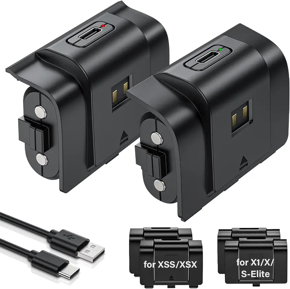 Rechargeable Controller Battery Pack for Xbox,2x4800mWh(2000mAh) Batteries Pack with USB-C Charging Cable for Xbox Series S|X/X-box One S/X/ Elite Remote Play and Charge Kit with 4 Cover(2 Pack)