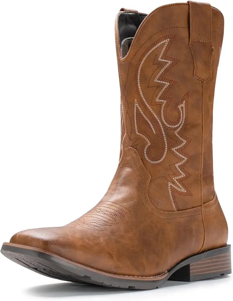 IUV Cowboy Boots For Men with Wide Square Toe Western Retro Boot