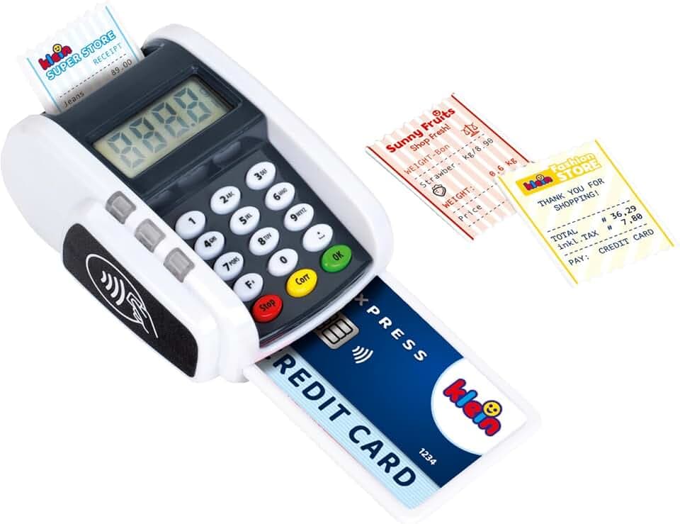 Theo Klein 9360 Bezahl-Terminal mit Licht & Sound I Batteriebetriebene Ergänzung zu Spielzeugkassen I Inkl. Contactless-Payment-Funktion I Maße: 11 cm x 8 cm x 5 cm I Spielzeug für Kinder ab 3 Jahren