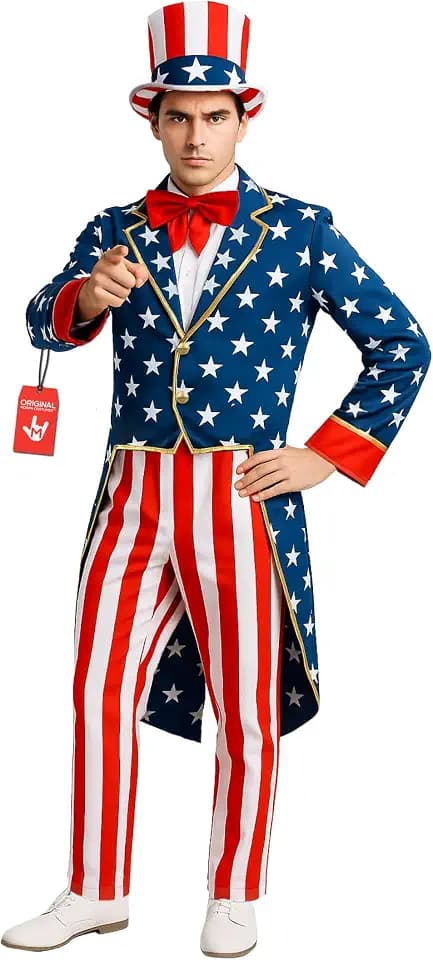 Morph Uncle Sam Costume Adult, Uncle Sam Outift, Halloween Costumes for Men