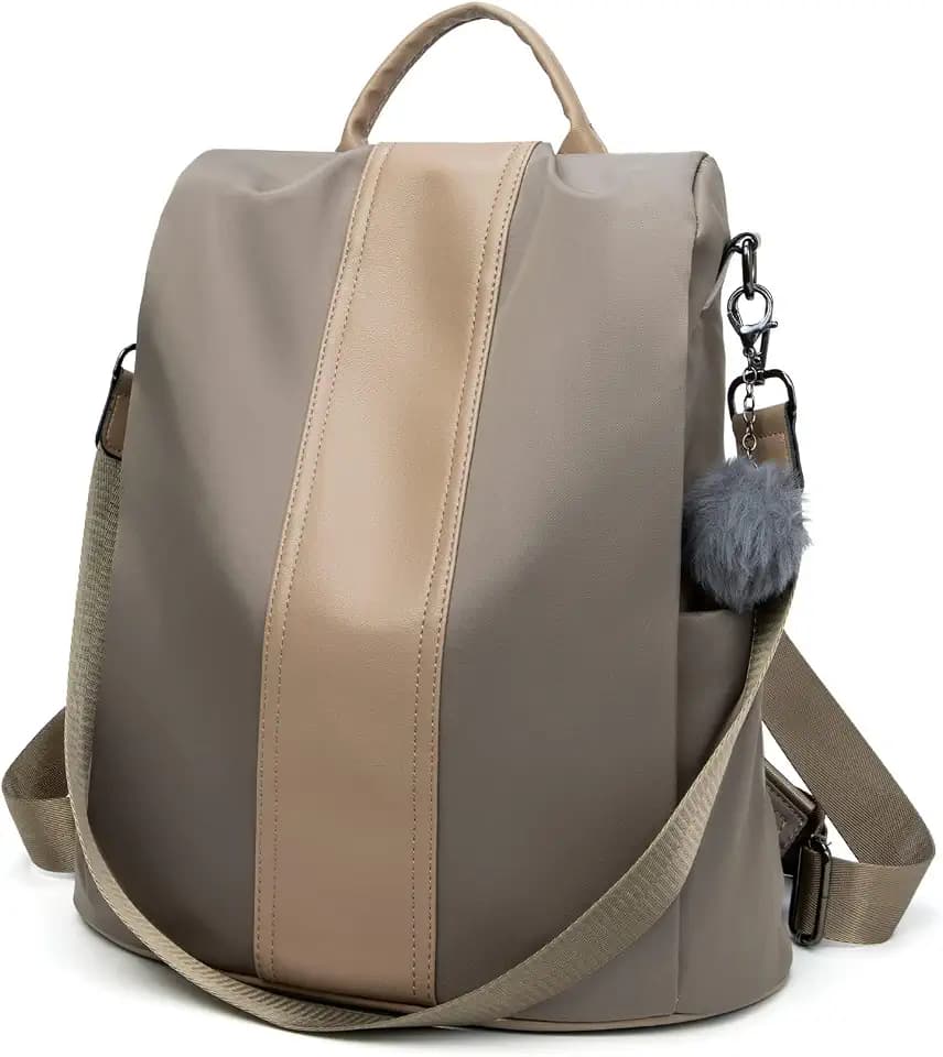 PINCNEL Women Medium Backpack Purse Waterproof Nylon Anti-theft Rucksack Lightweight Shoulder Bag Mocha
