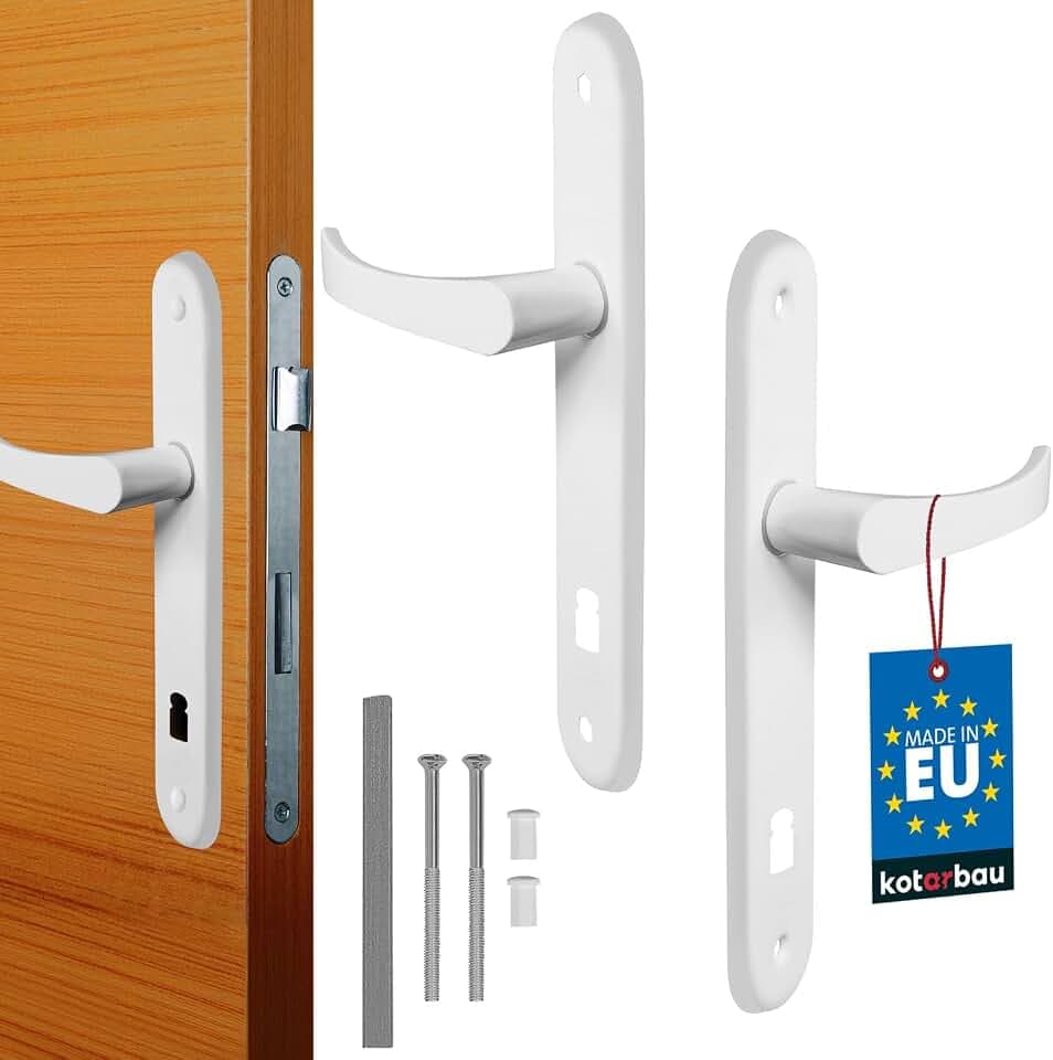 KOTARBAU® Türgriff 72 mm Rechts Links Buntbartschloss Weiß Türgarnitur Türbeschlag Türdrücker Türklinke Drückergarnitur Zimmertür Langschild Alu