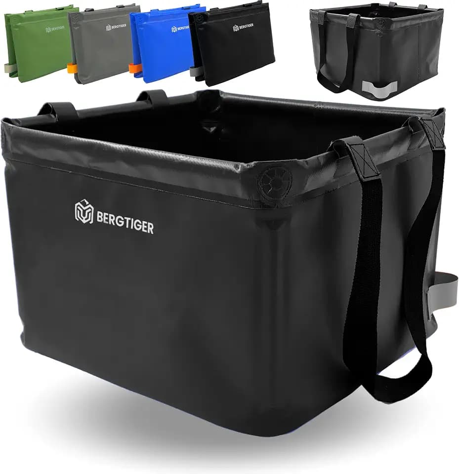 Faltschüssel Camping 18/22/26L mit EXTRA GRIFF I Faltbare Outdoor Spülschüssel & Spülwanne I Waschschüssel faltbar zum Abwaschen I robustes Camping Zubehör (Schwarz/Dunkelgrau - 26 Liter)