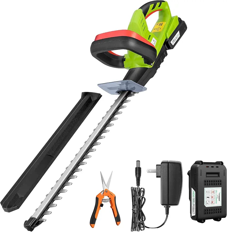VIVOSUN 20" Cordless Hedge Trimmer, 20V Electric Bush Trimmer, 1400 RPM Shrub Trimmer, Dual-Action Laser Blade, 3/5" Cutting Capacity, Lightweight & Compact Trimmer, Battery and Fast Charger Included