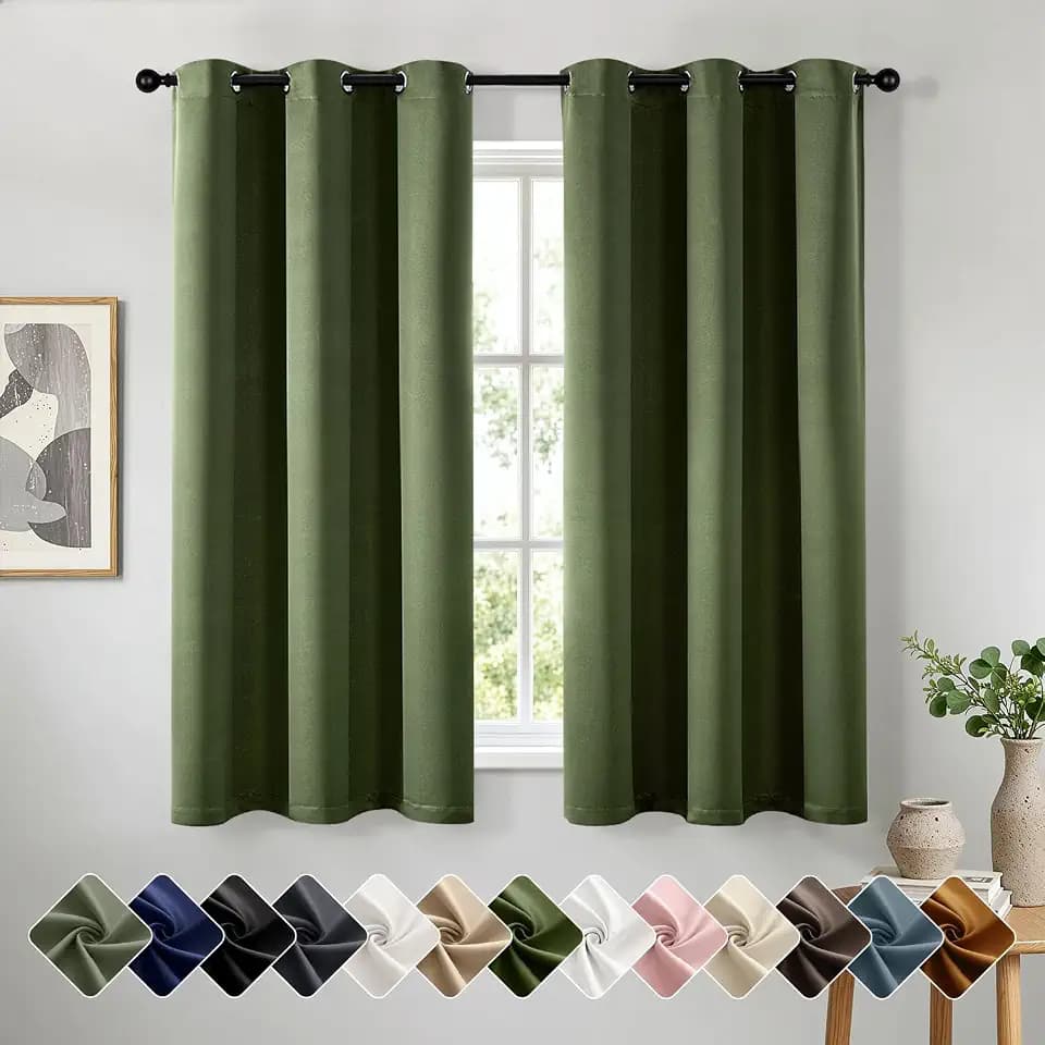 Olive Green Blackout Curtains for Bedroom Living Room W40 x L63 Inch
