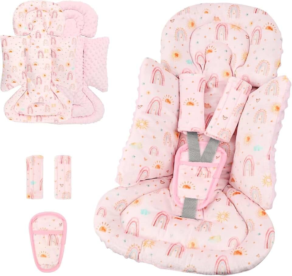 TANOFAR Autositzeinlage und Gurtbezüge, sehr weiche Kopfstütze für Baby-Mädchen und Jungen, wendbares Autositz-Einsatzkissen, passend für Kinderwagen, Babyschaukel, Babyschaukel, Babywippe