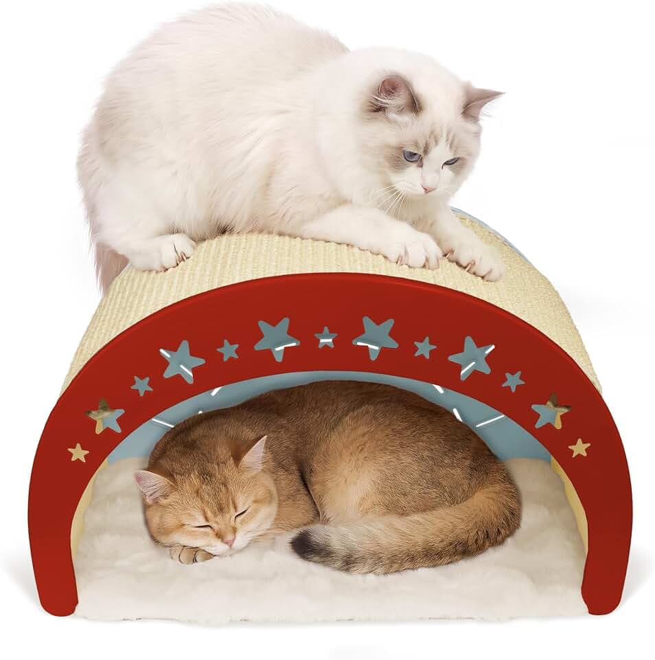 Cat Scratcher Bed, 3 in 1 Design-Bed, Scratcher, Hideaway Cave