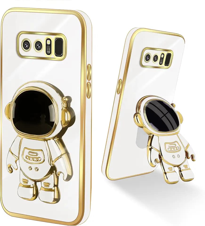 for Samsung Galaxy Note 8 Phone Case Girl Women Unique White Case, Cute 6D Astronaut Stand Shockproof Protection Silicone Soft Cover