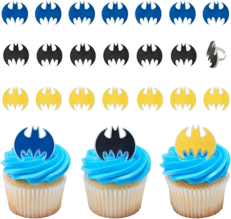 Batman™ Dark Knight Cupcake Decoration Toppers | 24 Pack Party Cake Rings
