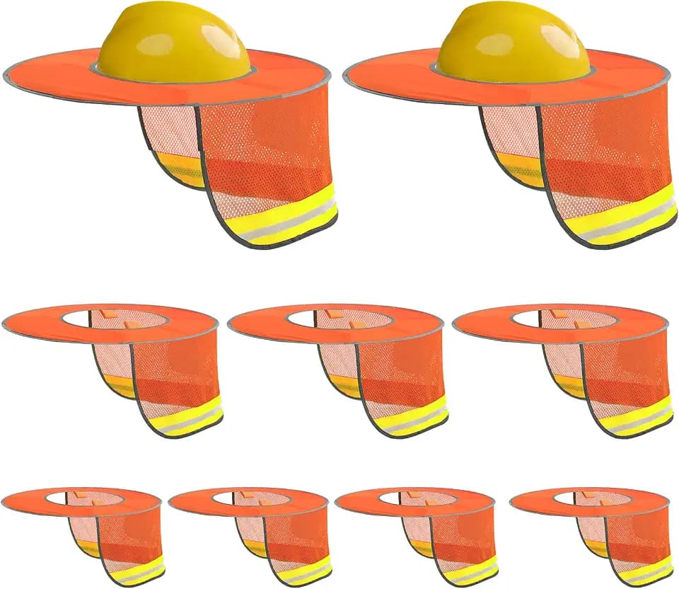 9 Pcs Hard Hat Sun Shade High Visibility Full Brim Hard Hat Visor Hard Hat Brim Cover Hard Hat Neck Cover with Reflective Strip Hard Hat Accessories for Men Women, Hard Hat Not Included (Orange)