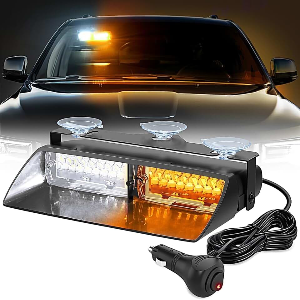 Nilight Emergency Strobe Lights Windshield Hazard Warning Safety Flash with Suction Cups Super Bright LED Light Amber White for Police Enforcement Firefighters Vehicle Truck