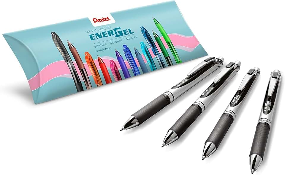 Pentel EnerGel XM BL77 Gelschreiber mit Druckmechanik, schwarz (4 Stück)