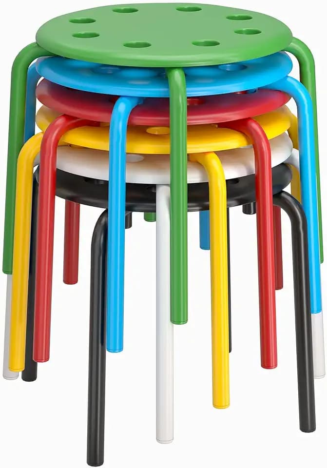 VECELO 6-Piece Stacking Stools for Classroom, 12 Inch Height, Decoration Flexible Seating for Schools, Rainbow