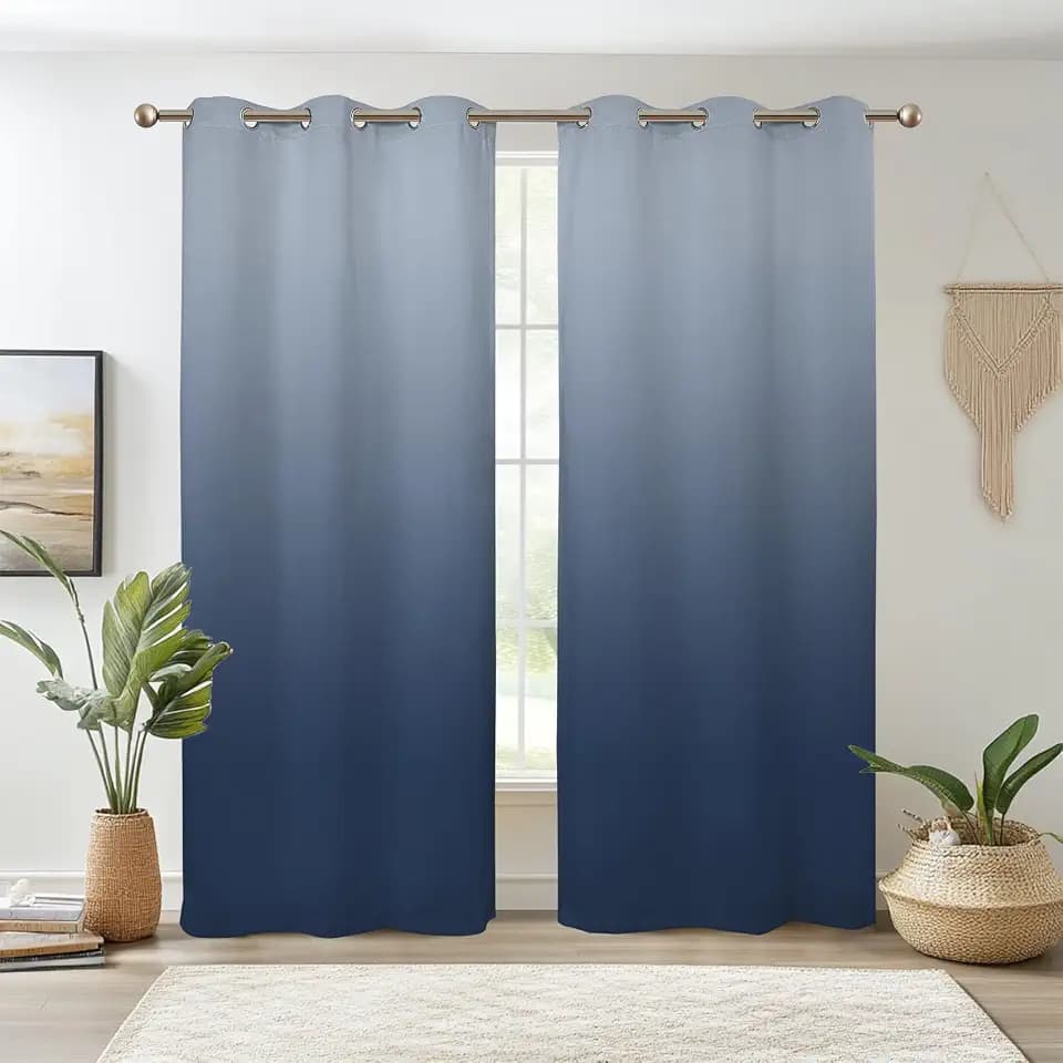Renaiss Navy Blue Ombre Blackout Curtains, Gradient Room Darkening Thermal Insulated Window Curtain for Bedroom Grommet Top Window Curtain & Drapes (42W x 84L / 2 Panels Per Set)