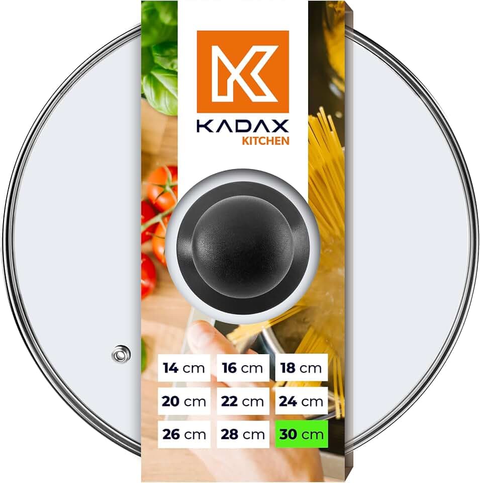 KADAX Glasdeckel, Topfdeckel Ø30 cm, hitzebeständig, mit Dampfloch, und Kunststoffgriff, Universaldeckel für Töpfe & Pfannen, klare Sicht, dicht schließend