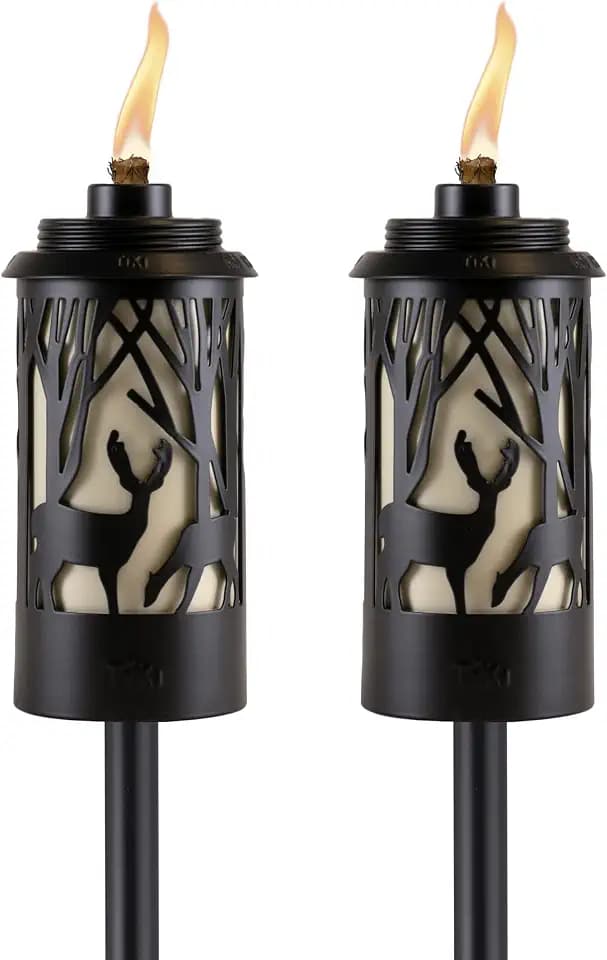 TIKI Brand Hunter Metal 64.5 Inch 2-Pack Torch, Patio, Backyard, and Lawn, Cabin Décor, Up North, Easy Installation, Outdoor Décor Torch, Black, 1123123