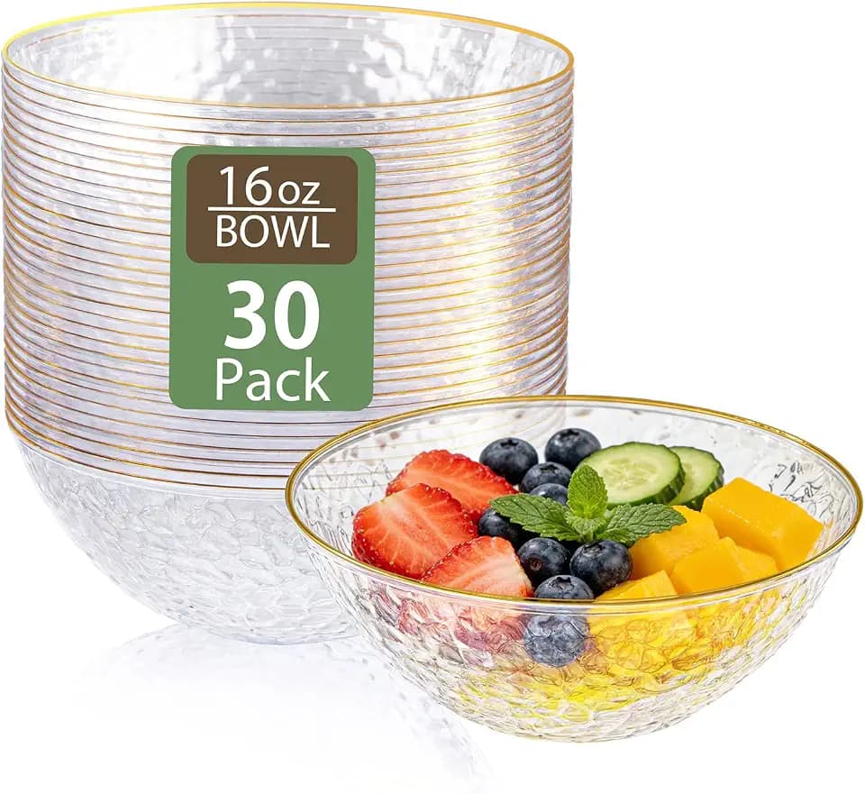 Tinybee 30 Pack Clear Plastic Bowls - Clear Disposable Bowls for Party