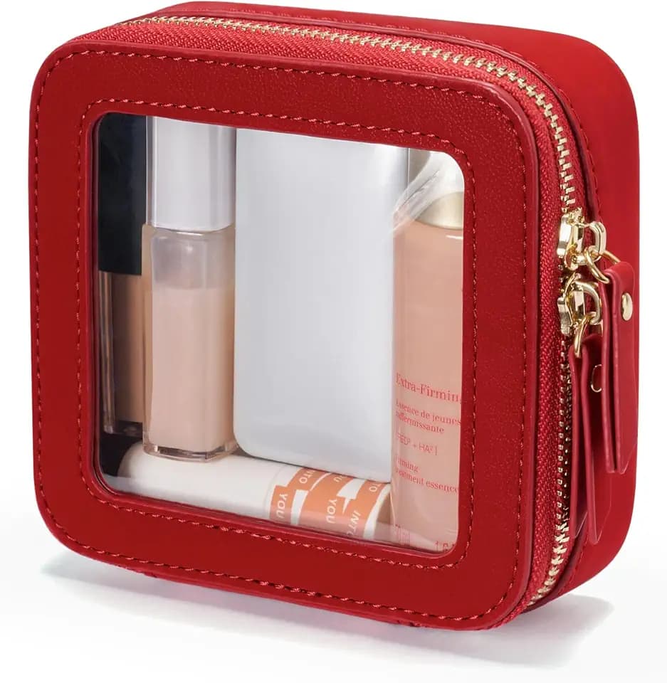 Popvibe Small Clear Makeup Bag for Purse, Travel Cosmetic Case, Red, Mini